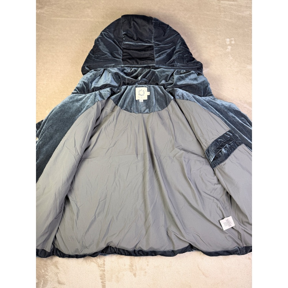 Lili Sidonio Womens Velvet Corduroy Puffer Jacket Small Blue Hooded Quilted Coat - Picture 7 of 12